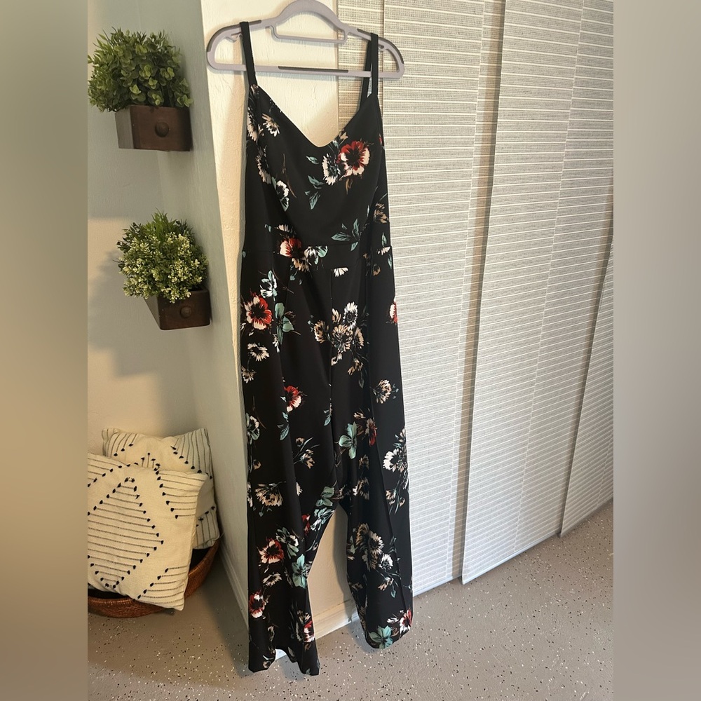 Torrid Black Floral Wide Leg Jumpsuit- great shape!